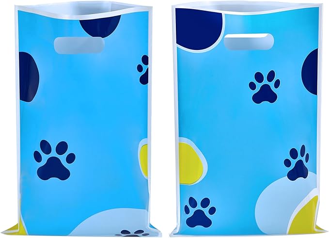 Yzzhaoo 30Pcs Blue Dog Paw Party Favors Bags, Cartoon Dog Goodie Bag with Handles for Birthday Party Theme Candy Treat Cookie Bags