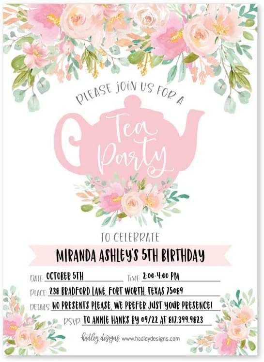 Hadley Designs Kids Birthday Invitations Girl Princess Theme - 25 Princess Birthday Party Invitations For Girls, Royal Invites For Girls, Cute Tea Party Supplies, Made in USA