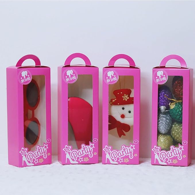 Namhcir 12PCS Hot Pink Party Favor Boxes, Pink Doll Gift Goodie Bag Candy Box with Handle for Girls Women's Party, Wedding, Anniversary, Christmas