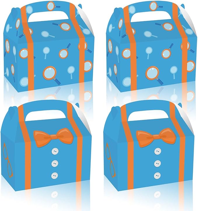 Bolsome 16 Pack Orange Blue Party Favor Boxes Blue Orange Cartoon Paper Treat Boxes for Birthday Party Baby Shower Party Supplies
