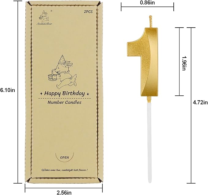 Birthday Candles, 1.96 Inch Number 10 Happy Birthday Candles, Number Candles Decoration for Birthday Party and Anniversary Celebration(Champagne Gold)