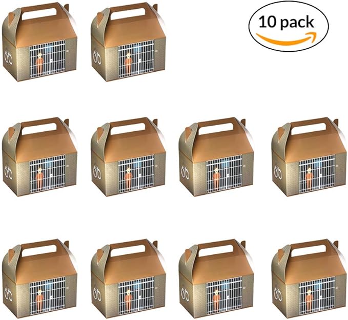 Hammont Paper Treat Boxes - (10 Pack) - Party Favors Treat Container Cookie Boxes Cute Designs Perfect for Parties and Celebrations 6.25" x 3.75" x 3.5" (Prison)