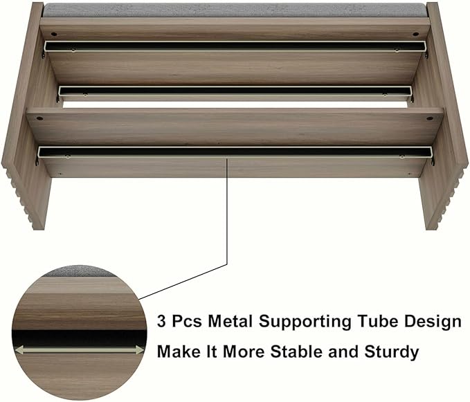 BON AUGURE Shoe Storage Bench Bedroom, Entryway Bench with Cushion, Ottoman Benches for Living Room Hallway Entry (Greige Oak, 40 Inch Wide)
