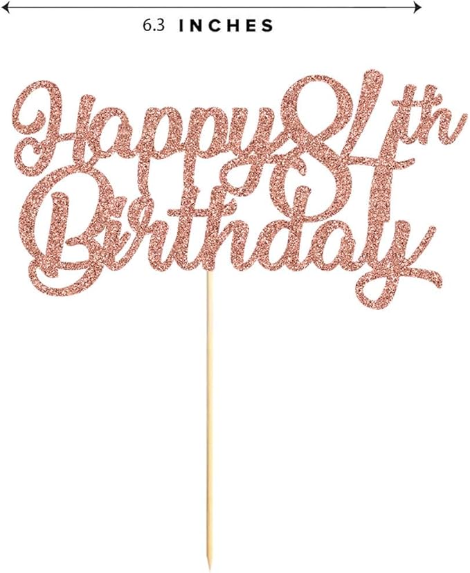 84th Birthday Cake Topper, Rose Gold Glitter Cheers To 84 Years Party Decoration, Supply