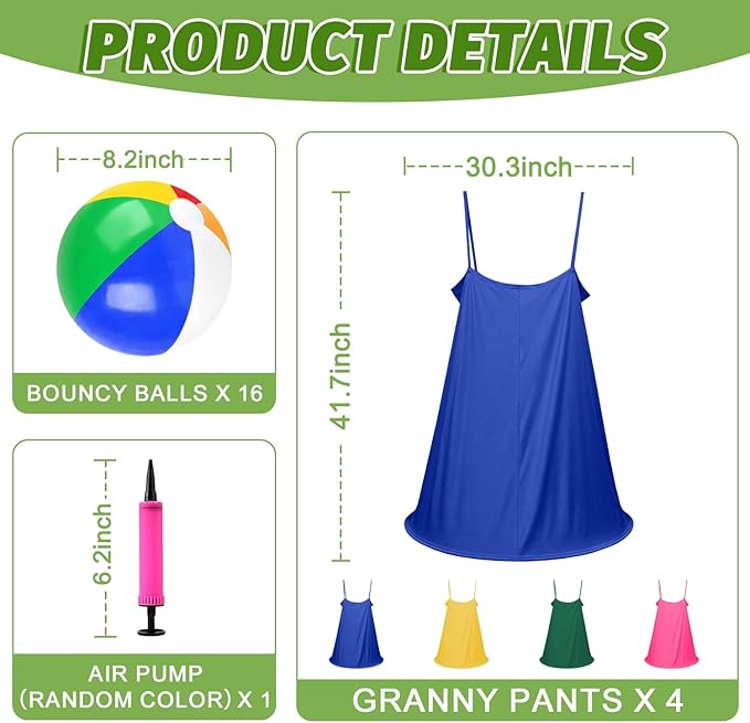Granny Pants Outdoor Game, Granny Pants Yard Game for Adults with Bouncy Balls and 1 Air Pump (Random Colors), Granny Pants Game Granny Skirt Outdoor Game for Family Reunion Team Game Party