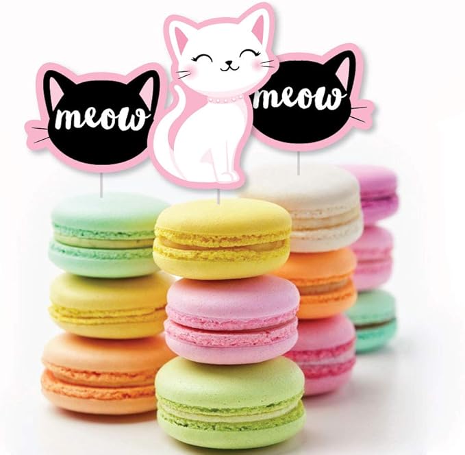 Big Dot of Happiness Purr-fect Kitty Cat - Dessert Cupcake Toppers - Kitten Meow Baby Shower or Birthday Party Clear Treat Picks - Set of 24