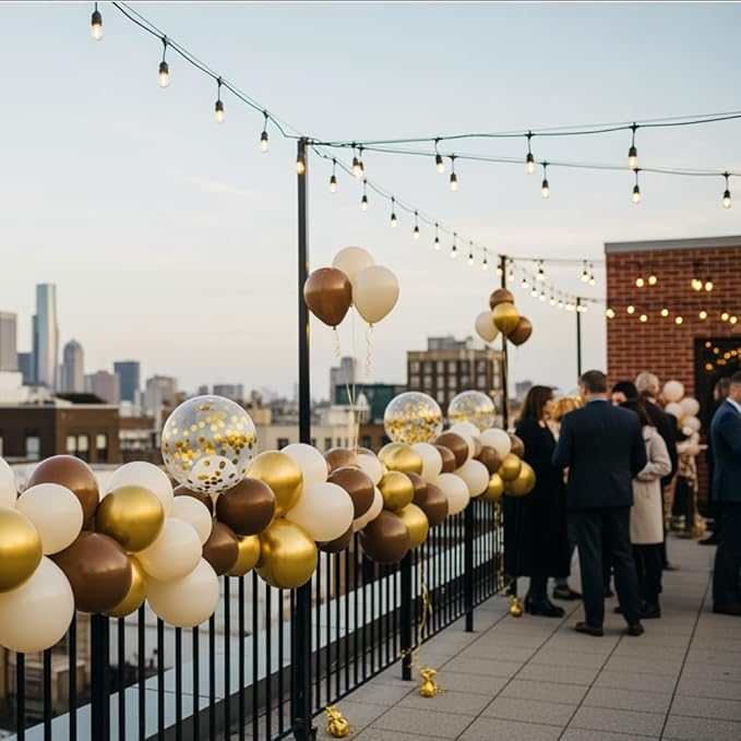 Brown and Gold Balloons, 12 Inch Light Sand White Confetti Balloons for Neutral Bridal Shower, Birthday, Baby Shower Party Decorations