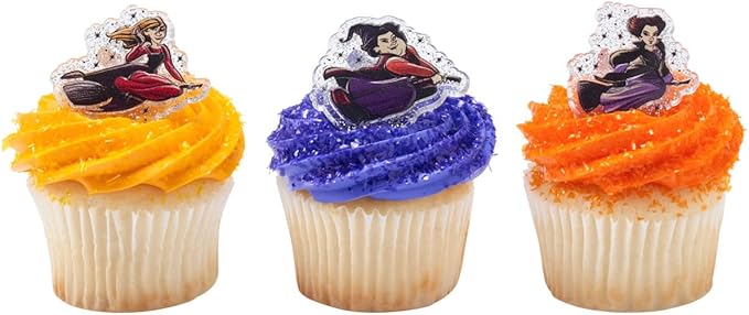 DecoPac Disney Hocus Pocus Forever Bewitching Rings, Cupcake Decorations Featuring The Sanderson Sisters In Flight, 3 Designs, Cake Toppers – 24 Pack