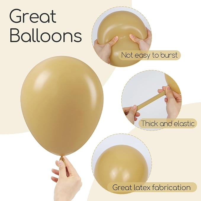 110pcs Tan Balloons, 18 12 10 5 inch Light Brown Balloons Different Sizes Brown Balloon Arch Kit for Boho Wedding Baby Shower Birthday Party Decorations