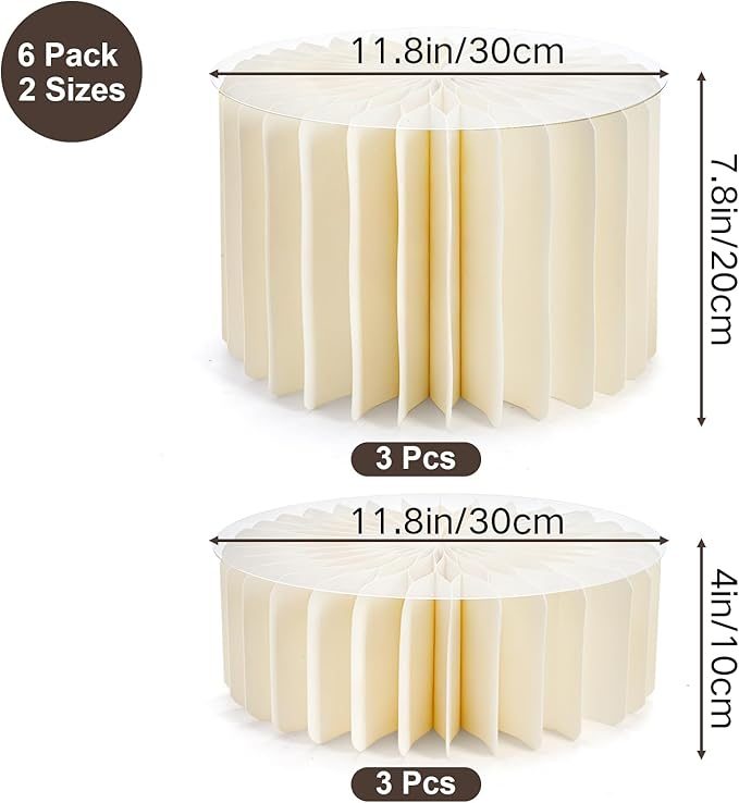Hacaroa 6 Pack Foldable Buffet Risers Display Stands, 12 Inch Paper Cylinder Cake Cupcake Stand with Acrylic Tops, Food Risers Dessert Table Display Set for Party, Wedding, Birthday Décor, Off White