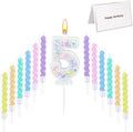 Number Birthday Candle with 12PCS Spiral Candles and A Birthday Card - Perfect for Celebrating Birthdays (Macaron Glitter, Number 5)