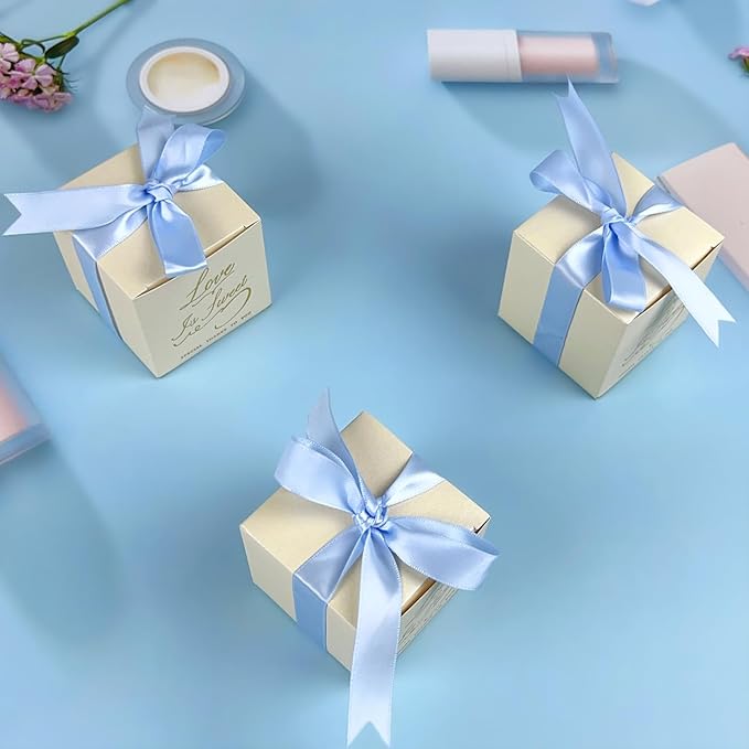 30PCS Small Gift Boxes, White Gift Box with Ribbon Wedding Party Favor Boxes Fancy Candy Gift Boxes with Lids for Anniverary Birthday Valentine's Day Packaging Presents 2.6x2.6x2.6 inch(S,Blue)
