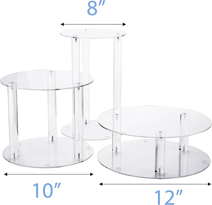 Jusalpha 3 Tier Large Acrylic Glass Round Wedding Cake Stand, Food Display Stand, Cupcake Stand, Dessert Display Platter WCS02 (3 tier with base tier)