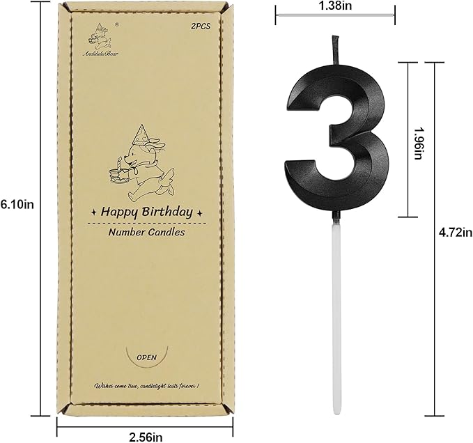 Number 23 Birthday Candles, 1.96 Inch Happy Birthday Cake Candles Cupcakes Topper Decoration for Birthday Party Wedding Anniversary Celebration Supplies (Black)