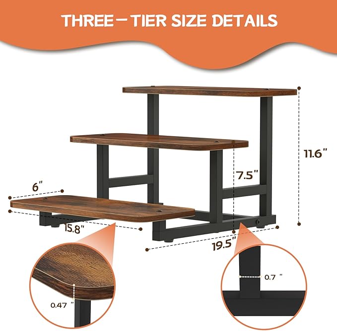 3 Tier Cupcake Stand, Rustic Wood & Metal Tiered Display Stand, Stepped Dessert Table Riser for Wedding, Party & Farmers Market