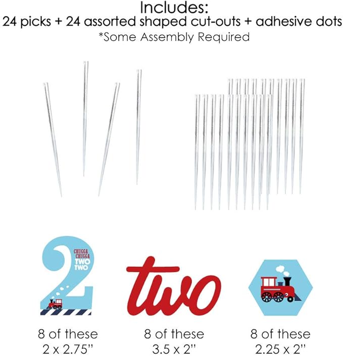 Big Dot of Happiness 2nd Birthday Railroad Party Crossing - Dessert Cupcake Toppers - Steam Train Clear Treat Picks - Set of 24