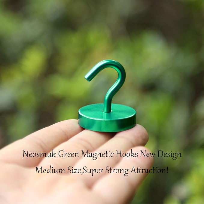 Neosmuk Magnetic Hooks, Cruise Ship Essentials, 120lb+ Heavy Duty Magnetic Hooks for Cruise Cabins, Refrigerator, Grill, Hanging, and Travel | Extra Strong Must-Haves Magnet Hook,Green, Pack of 10