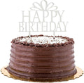 Top Cake 6 x 5.8 Inch Happy Birthday Cake Topper, 1 Mirrored Birthday Cake Decoration - With Bow, Durable, Silver Acrylic Birthday Topper For Dessert And Party Decorations - Restaurantware