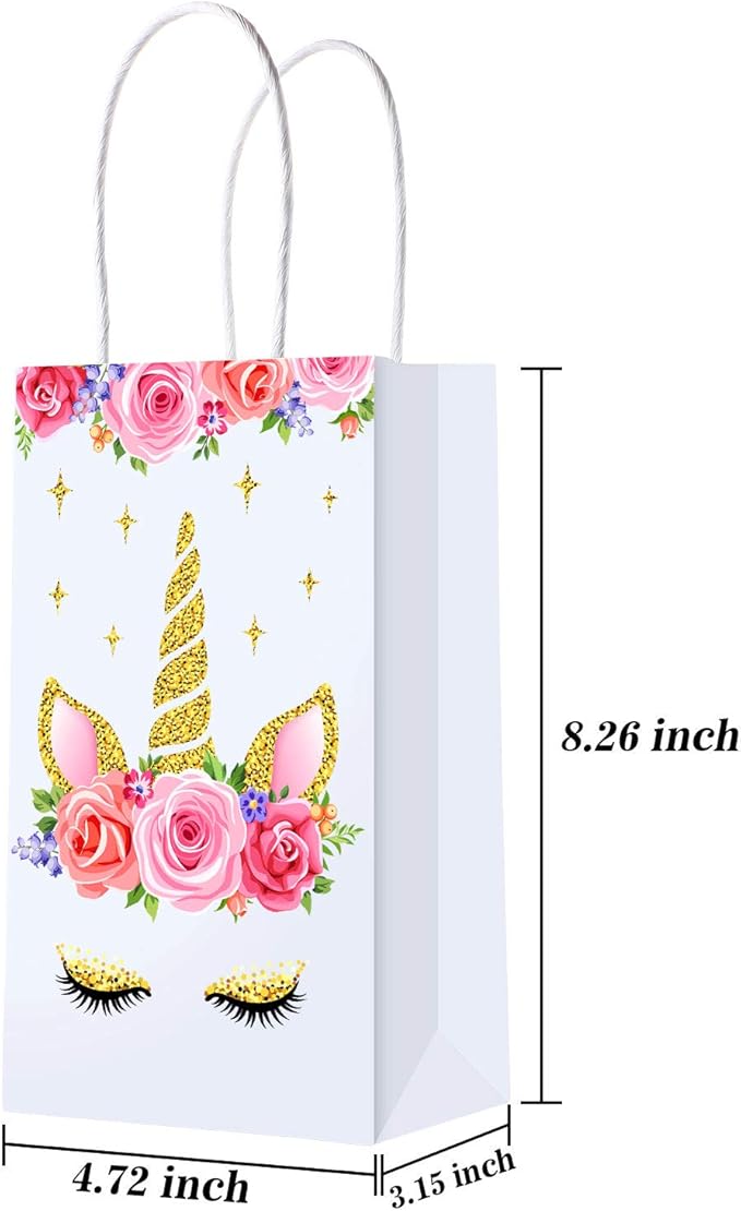 SATINIOR 12 Packs Unicorn Party Favor Bags, Unicorn Goodie Treat Gift Candy Bags with Handle Theme Goody Bag for Birthday Party Suppliers Baby Shower
