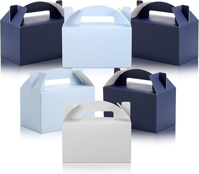 Skyygemm 24 Pcs Graduation Party Favor Gable Boxes Colorful Paper Treat Goodie Candy Cake Gift Box for Summer Birthday Wedding Party Decorations, 6 x 3.5 x 3.5 Inch(Navy Blue)