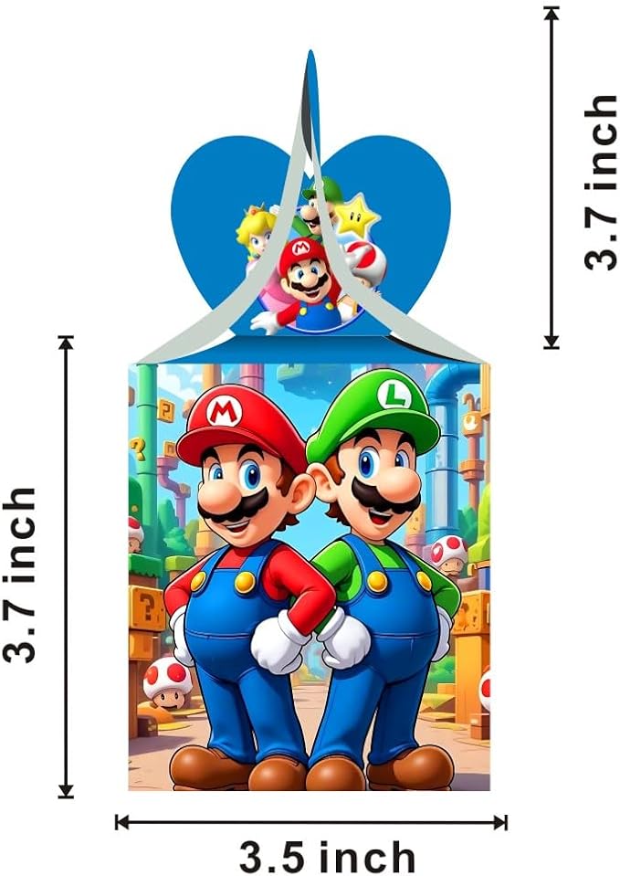 VAESCOL 12pcs Mario Party Gift Candy Boxes Goodie Boxes, Mario Party Supplies for Kids Birthday Decorations