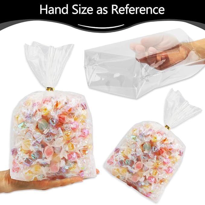 Cellophane Bags, Bottom Gusset Treat Bags, 8"x 11"Clear Cellophane Gift Bags with Ties, 100Pcs Cellophane Treat Goodie Bags for Wedding Graduation Party Favors Gift Mug Wrapping Candy Cookies Storage