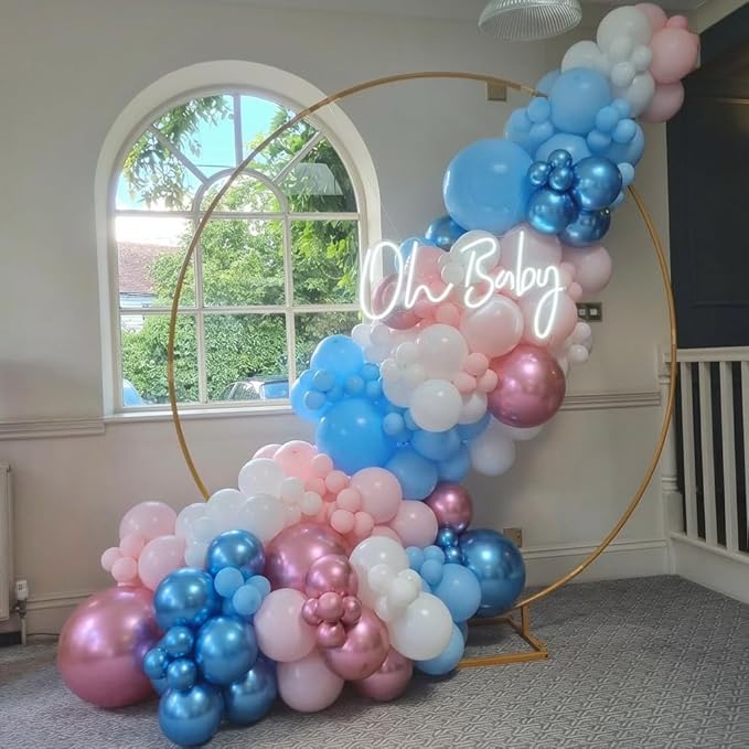 Pink and Blue Balloon Arch Kit, 102pcs Metallic Blue Pink Confetti Difference Sizes Latex Balloons with 16ft Tape Strip & Dot Glue for Baby Shower, Birthday, Gender Reveal Decoration