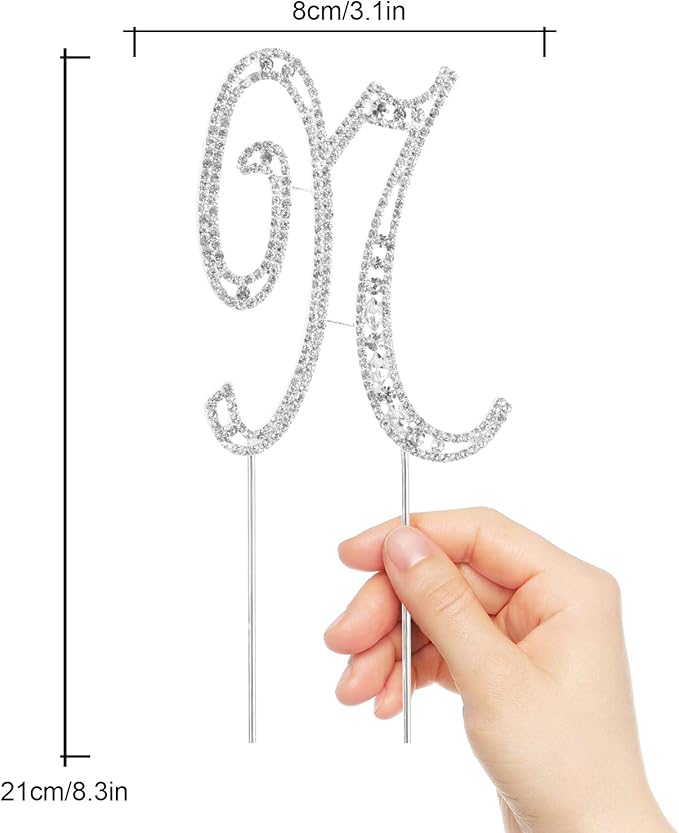 Letter N Cake Topper Rhinestone Crystal Silver Letter For Wedding or Anniversary Birthday Party Decoration Supplies