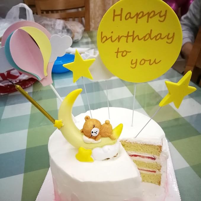 LUOZZY 2 Pcs Bear Moon Cake Topper Baby Shower Cake Cupcake Toppers for Kids Birthday Baby Shower Party Decorations
