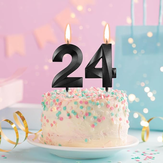 Number 24 Birthday Candles, 1.96 Inch Happy Birthday Cake Candles Cupcakes Topper Decoration for Birthday Party Wedding Anniversary Celebration Supplies (Black)