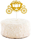Restaurantware Top Cake 8 X 3.8 Inch Cake Toppers 10 Cinderella Carriage Cake Topper Inserts - Durable With Glitter Detail Gold Paper Cake Decoration Birthday Baby Shower Supplies