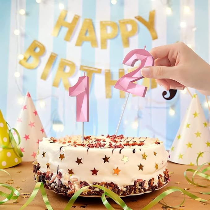 Number Birthday Candles(50 Candle Pink) 3D Diamond Shape 50th Happy Birthday Cake Topper Decorations for Women Men Birthday Wedding Anniversary Celebration Theme Party Supplies