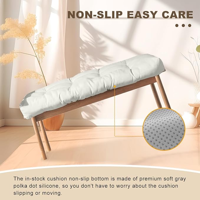 Bench Cushion 45 inches,Indoor/Outdoor Non-Slip Tufted Cushions, Premium Waterproof Linen, Soft Piano Sofa Cushions, Entryway Storage, Bay Window, High-Density Memory Foam(Light Grey-45x18x4in)