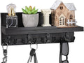 Decorative Key Hanging Rack with 4 Double Hooks – Easy Install Natural Wooden Key and Mail Holder for Wall Mount – Entryway Decor Rack with Shelf (Carbon Black)