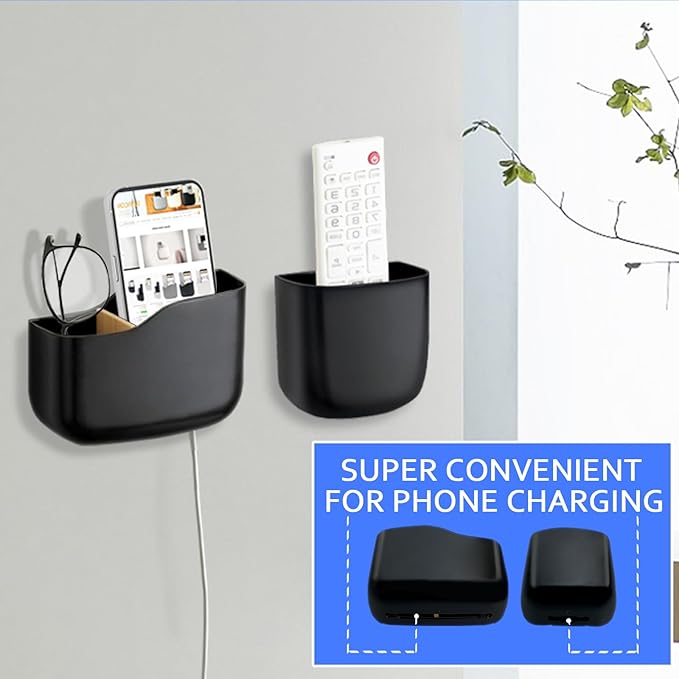 Remote Holder Wall Mount TV FAN Remote Control Holder Bedside Caddy Wall Organizer Phone Holder for Office Adhesive Media Player Controller Holder Box Tray Home Desk Nightstand 2 BIG 2 SMALL BLACK