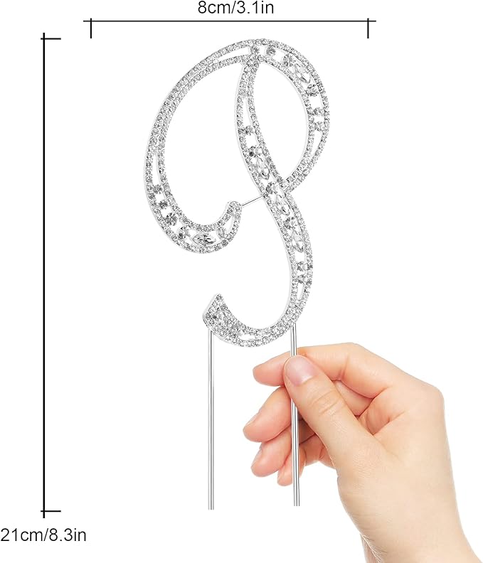 Letter P Cake Topper Rhinestone Crystal Silver Letter For Wedding or Anniversary Birthday Party Decoration Supplies