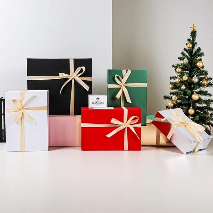 UoeRing 2 Pack Gold Gift Box Large 13.5x11.8x4.7 inch Luxury Gift Box for Presents with Magnetic Closure Lid Collapsible,Birthday,Contains Card, Ribbon, Tissue Paper,Shredded Paper Filler