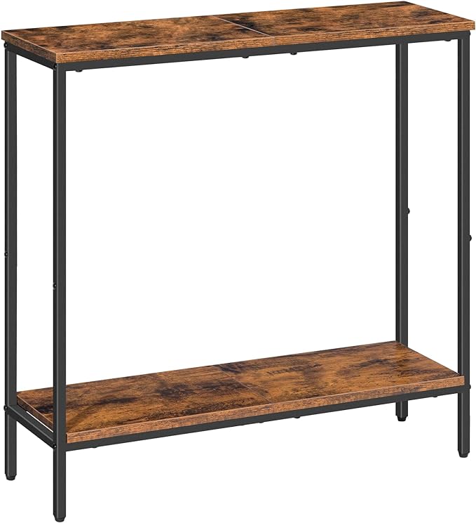 HOOBRO 29.5" L Narrow Console Table, Sofa Table Behind Couch with 2-Tier Storage Display Shelves, 8.7" D Small Entryway Table for Hallway, Foyer, Living Room, Bedroom, Rustic Brown and Black BF22XG01