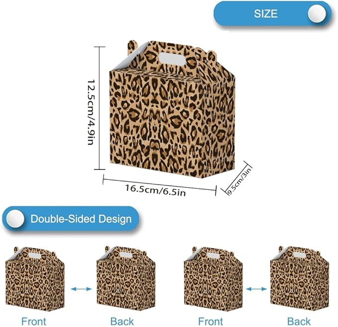 16 Pcs Cheetah Print Birthday Party Favor Boxes - Leopard Print Party Gift Paper Boxes with Handles, Jungle Safari Themed Decorations for Animal Presents Decorations Supplies(16-Leopard-boxes)