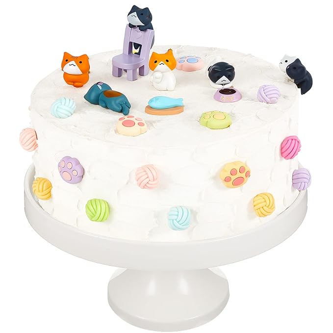 26 Pcs Cat Cake Topper Cute Figurines Happy Birthday Paw Cake Toppers Party Decoration Mini Set for Birthday Party Garden Home Shower Supplies(Vivid Cat)
