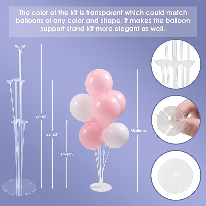 Voircoloria 6 Sets Balloon Stand Kits, Balloon Sticks with Base for Table Centerpieces Graduation Birthday Baby Shower Gender Reveal Party Decorations