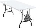 VECELO 6 FT Thick Top Picnic Table with Portable Mesh Bag, Folding Table with Strong Side Support, 500lbs Capacity for Outdoor Camping, Party, Dining - White