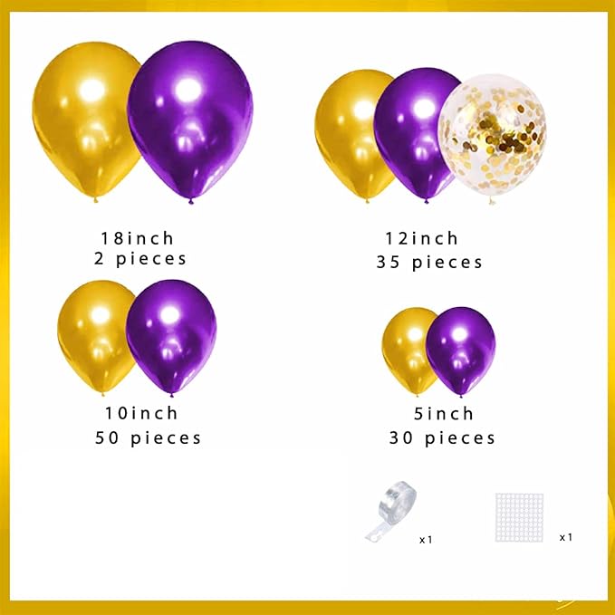 Purple Gold Balloon Arch Garland Kit - 119PCS Pearl Purple and Gold Balloons Gold Confetti Balloons for Purple Birthday Wedding Graduation Anniversary Party Decorations