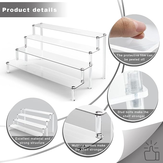 2 Pack 4 Tier Clear Acrylic Display Risers Stand Shelf, Acrylic Stands for Display for Collectibles Cupcakes Perfumes Jewel, Tabletop Cupcake Stand for Decorating & Organizing