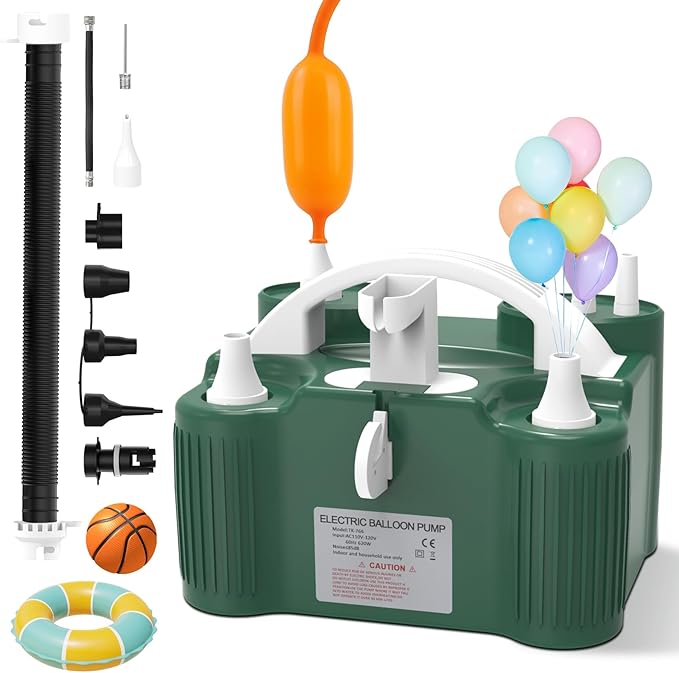 Balloon Pump Electric, Dual Motor Balloon Blower Machine for Latex Foil 260Q Long Balloons, Air Pump Inflator Machine for Balloons, Pool Float, Vacuum Bags