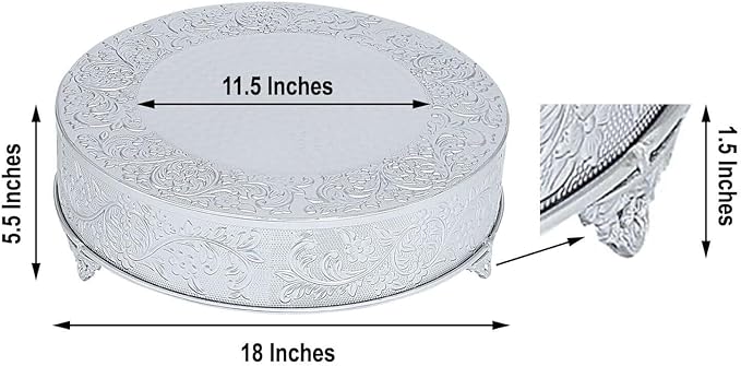 Efavormart 18" Silver Round Embossed Metal Cake Plateau Stand, Wedding Dessert Table Display Riser