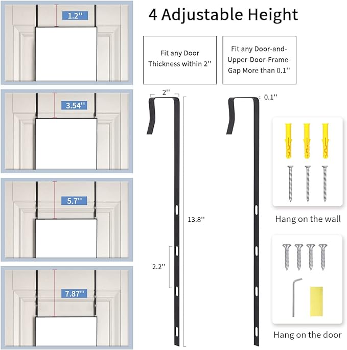 BEAUTYPEAK 14" x 48" Adjustable Height Over The Door Mirror, Rectangular Full Length Hanging Door Mirror with Shatterproof Tempered Glass Aluminum Alloy Frame for Dormitory, Black