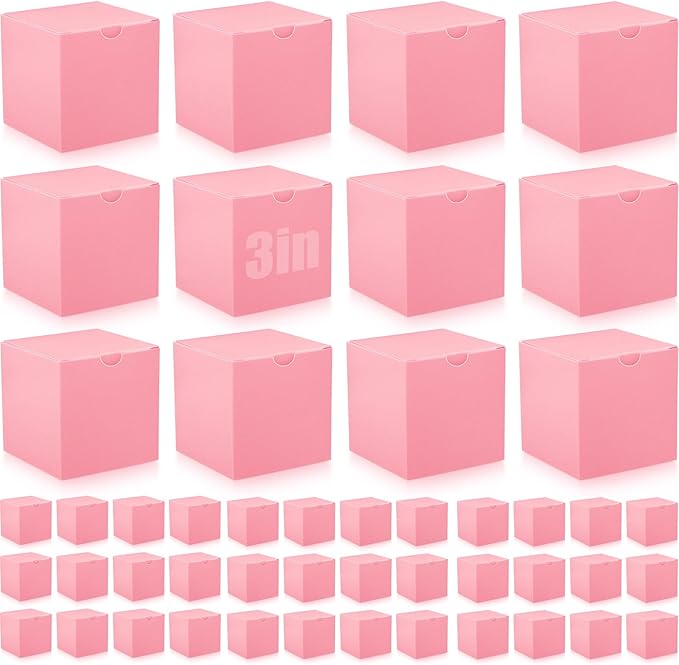 Zhehao 48 Pack Pink Gift Boxes Small Cardboard Gift Boxes with Lids Bulk 3 x 3 x 3 Inch Square Kraft Cube Paper Box Assemble for Candles Wedding Presents Easy Birthday