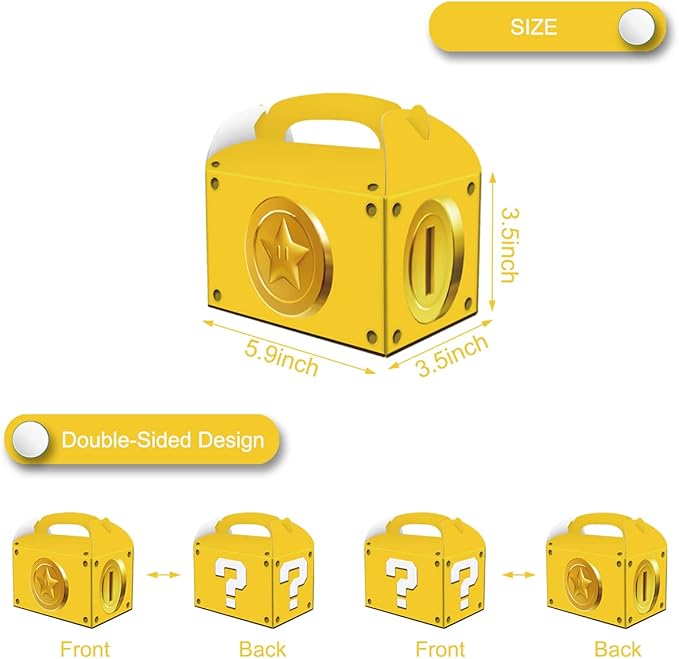 OULUN 12Pcs Super Bros Question Mark Party Candy Box, Super Brothers Question Mark Gold Coin Themed Party Candy Box
