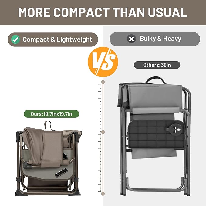 Timber Ridge Aluminum Camping Directors Chair with Side Table Pocket, Portable Folding Chair, Heavy Duty Lawn Chair for Fishing Trip Picnic Concert Outdoor 400lbs, Tan